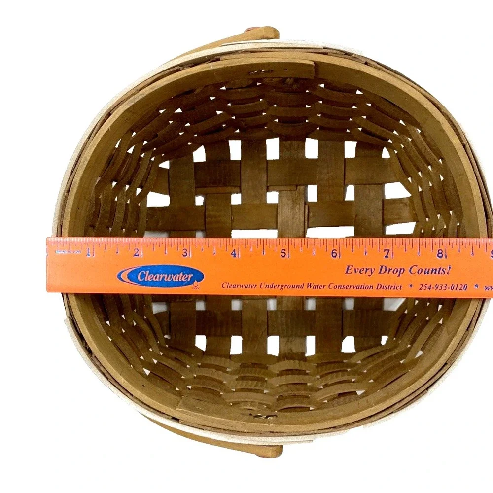 Wooden Woven Holiday Christmas Oval Baskets Porcelain Handle & Holly Leaves NEW